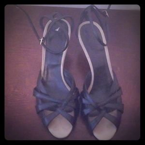 Women's classy black leather low heels sandals